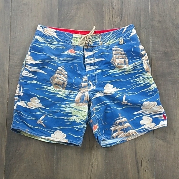 POLO RALPH LAUREN BOAT PRINT PREPPYSWIMMING TRUNKS MENS 32